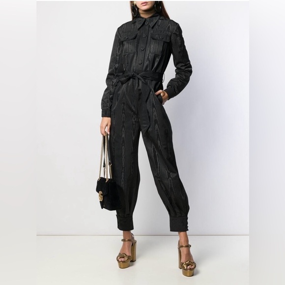 NWOT Gucci Mock Neck Belted Moire Jumpsuit Romper Black Size 36/XS - Picture 4 of 12